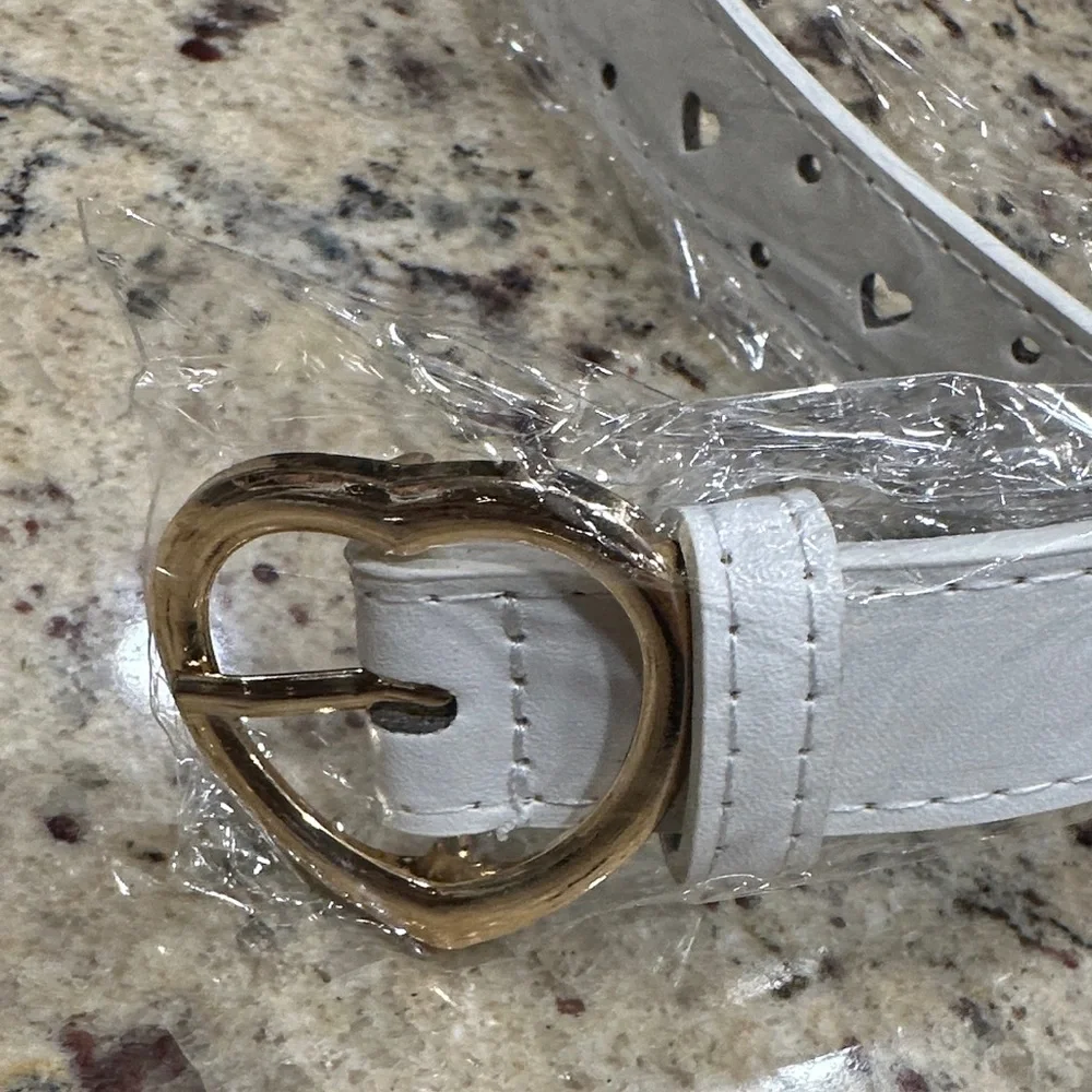 Kids Elegant White Belt with Gold heart Buckle